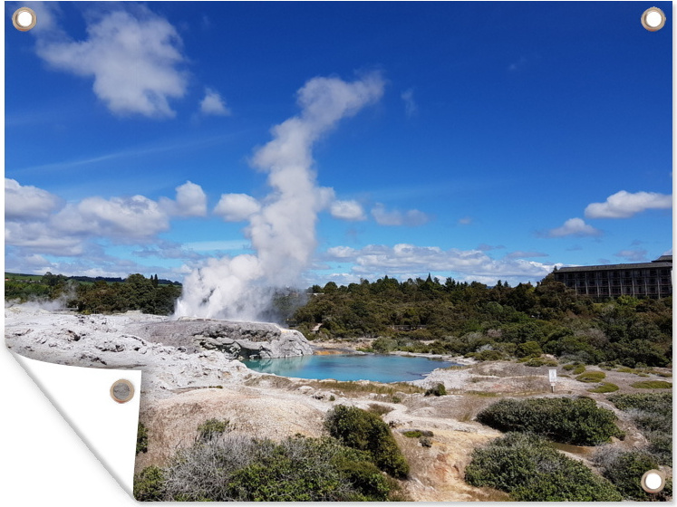 MuchoWow® 80x60 cm Outdoor-Poster Gartendeko Sichtschutz Garten Poster für den Garten Das lebende Maori-Dorf in Whakarewarewa in Neuseeland 133|1290780