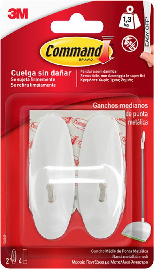 Haken zum Aufhängen 3M 1,3 kg 29 X 79 X 29 MM Weiß Metall (2 Stück)