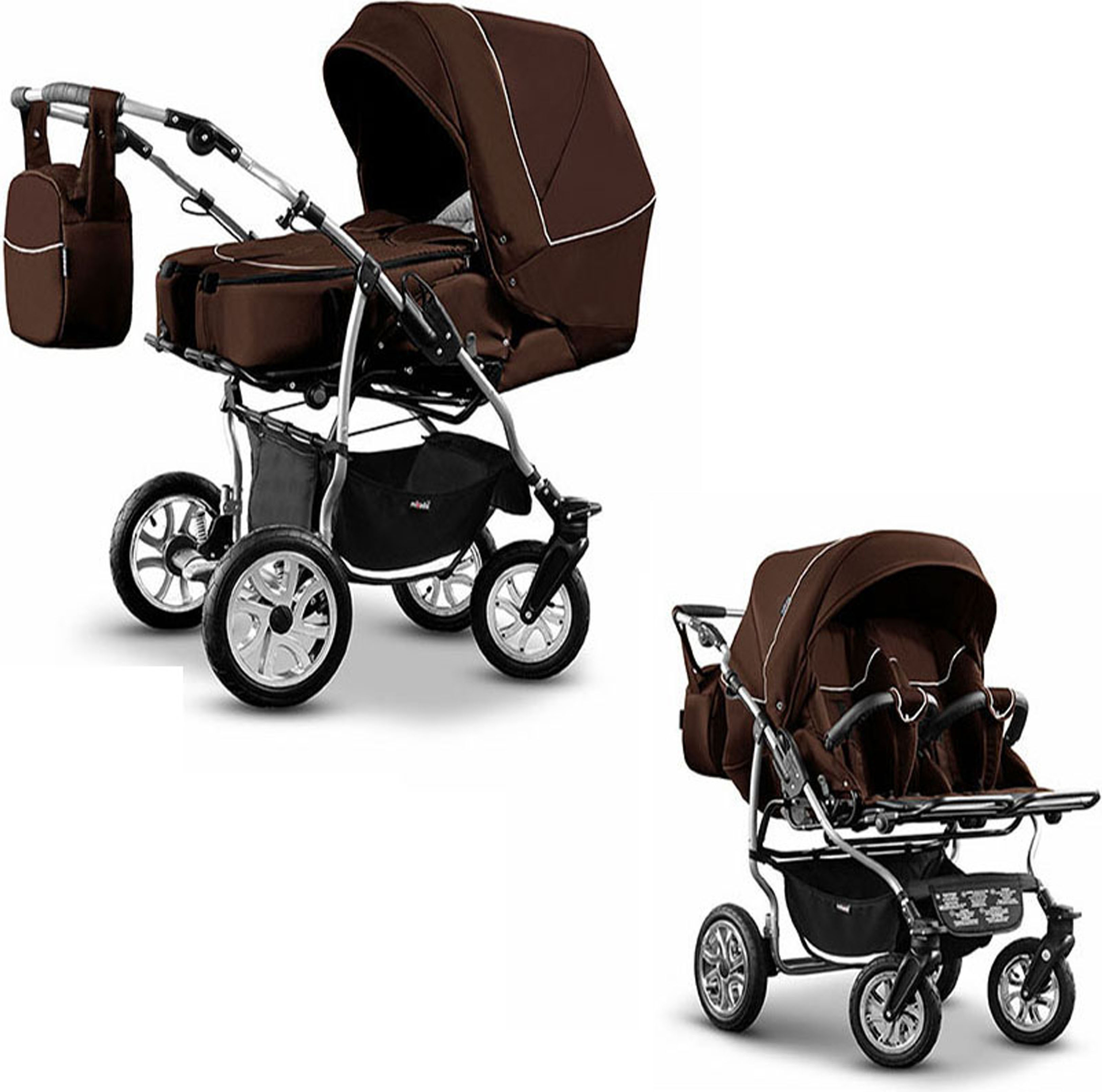 Zwillingskinderwagen 2 in 1 City Twin inkl. Sportsitze - 15 Teile - in 19 Farben