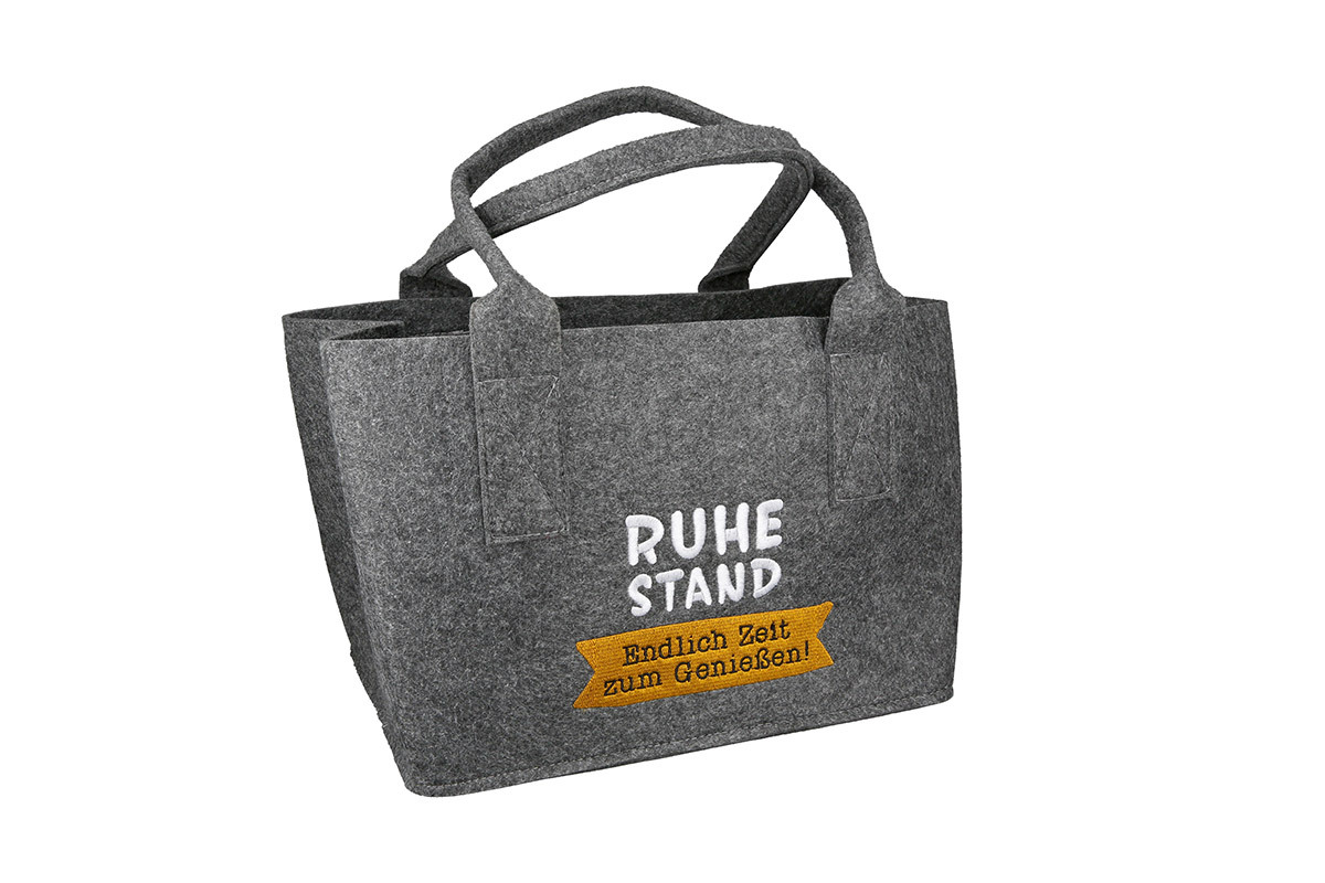 Gilde Tasche, rechteckig, "Ruhestand", Spruch, Filz, 48443