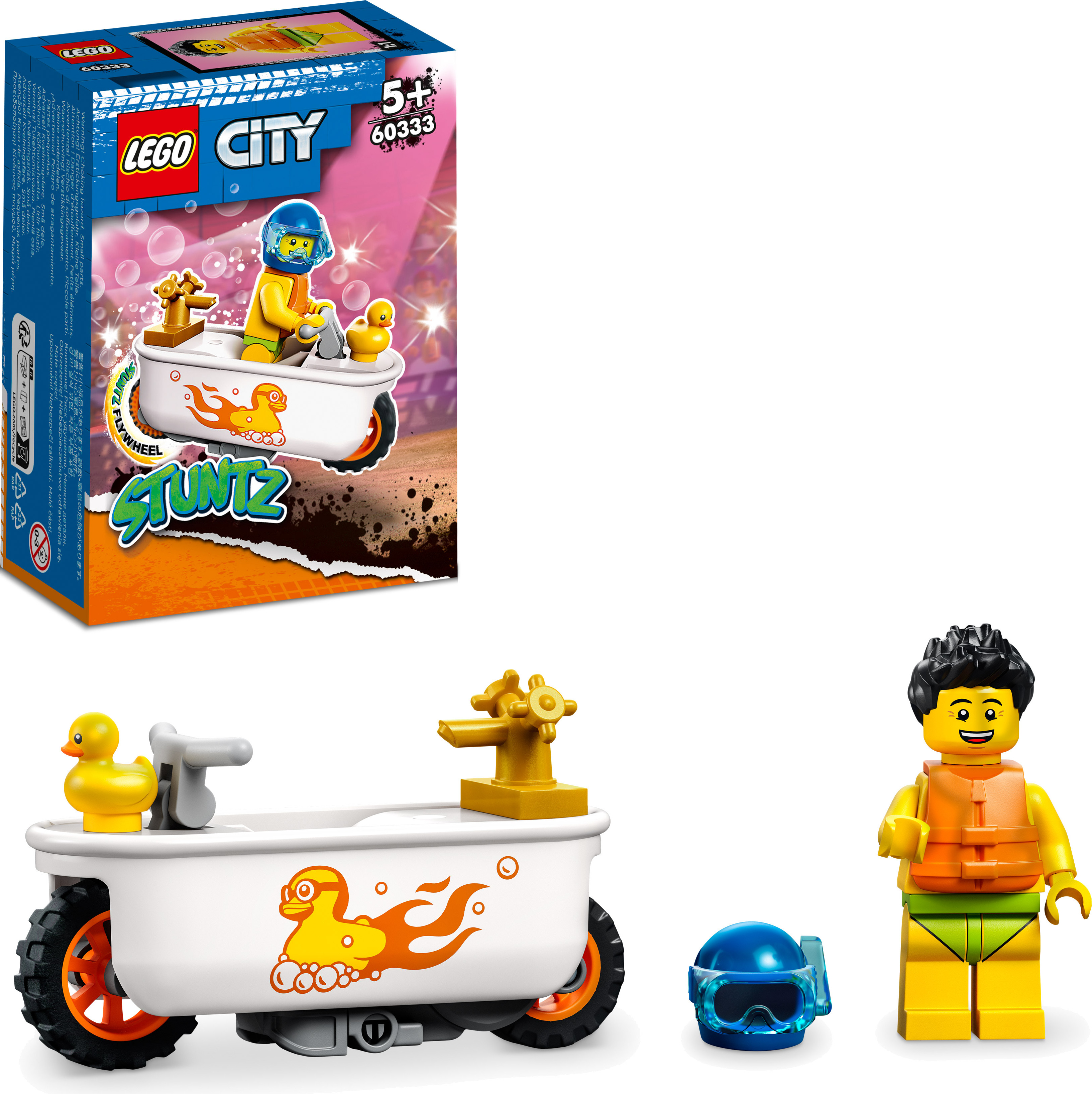 LEGO 60333 City Stuntz Badewannen-Stuntbike, Set mit Motorrad und Minifigur, Action-Spielzeug als Geschenk für Jungen und Mädchen ab 5 Jahre