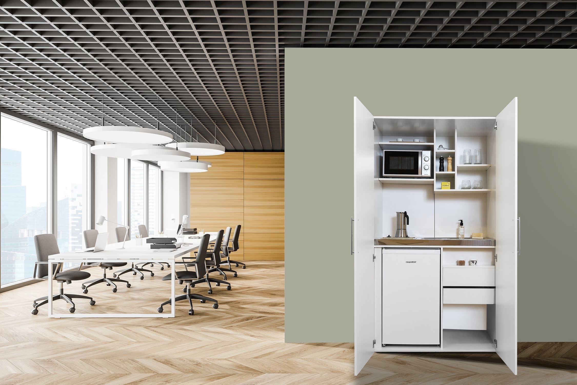 Küche Büroküche Miniküche Singleküche Weiß Peter 104 cm Respekta SKWWMICS