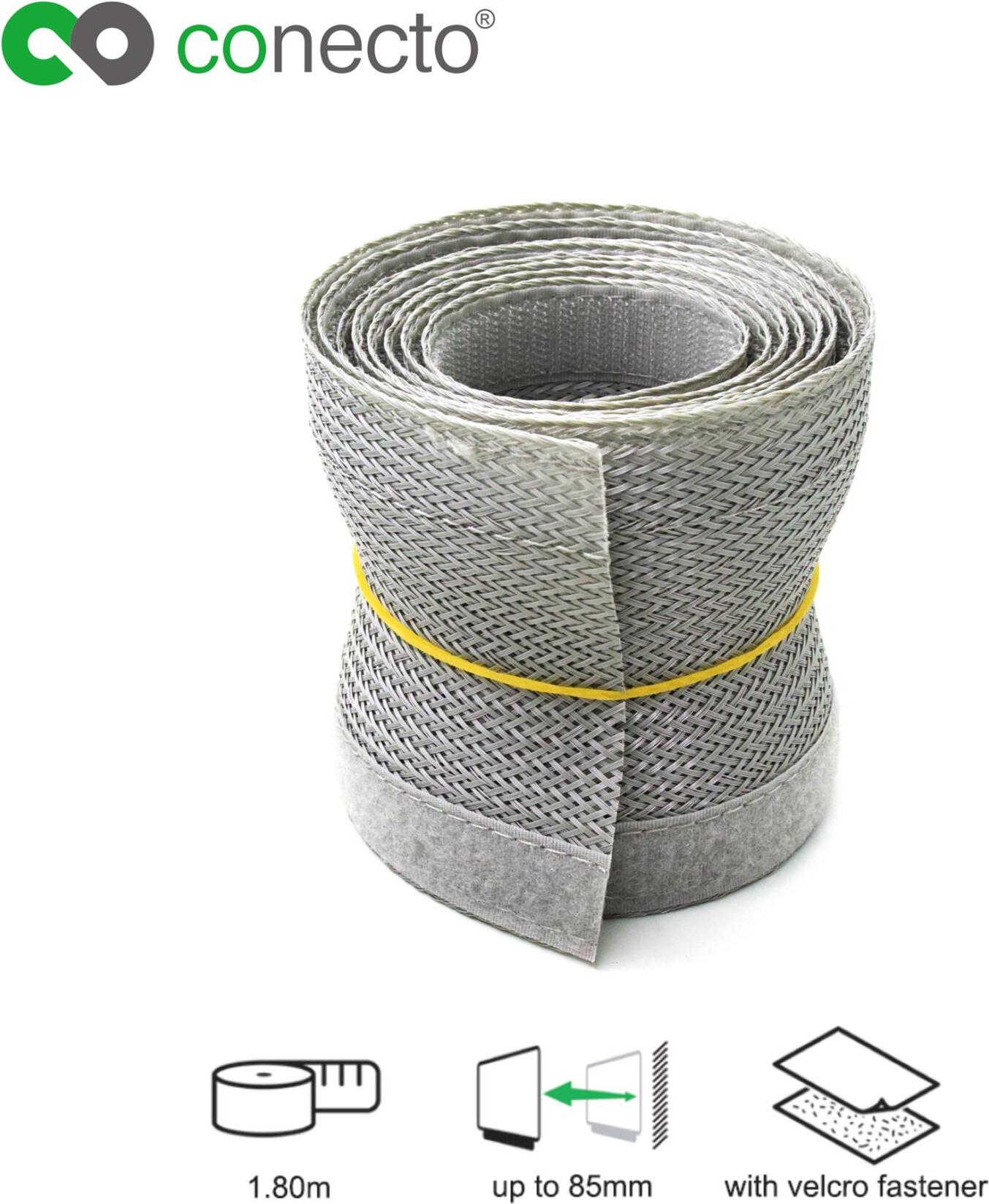 Satchef GmbH conecto CC50327 Universeller Polyester-Kabelschlauch, selbst zusammenziehend mit Klettverschluss, Ø 85mm, 1,80m, grau SA-CC50327