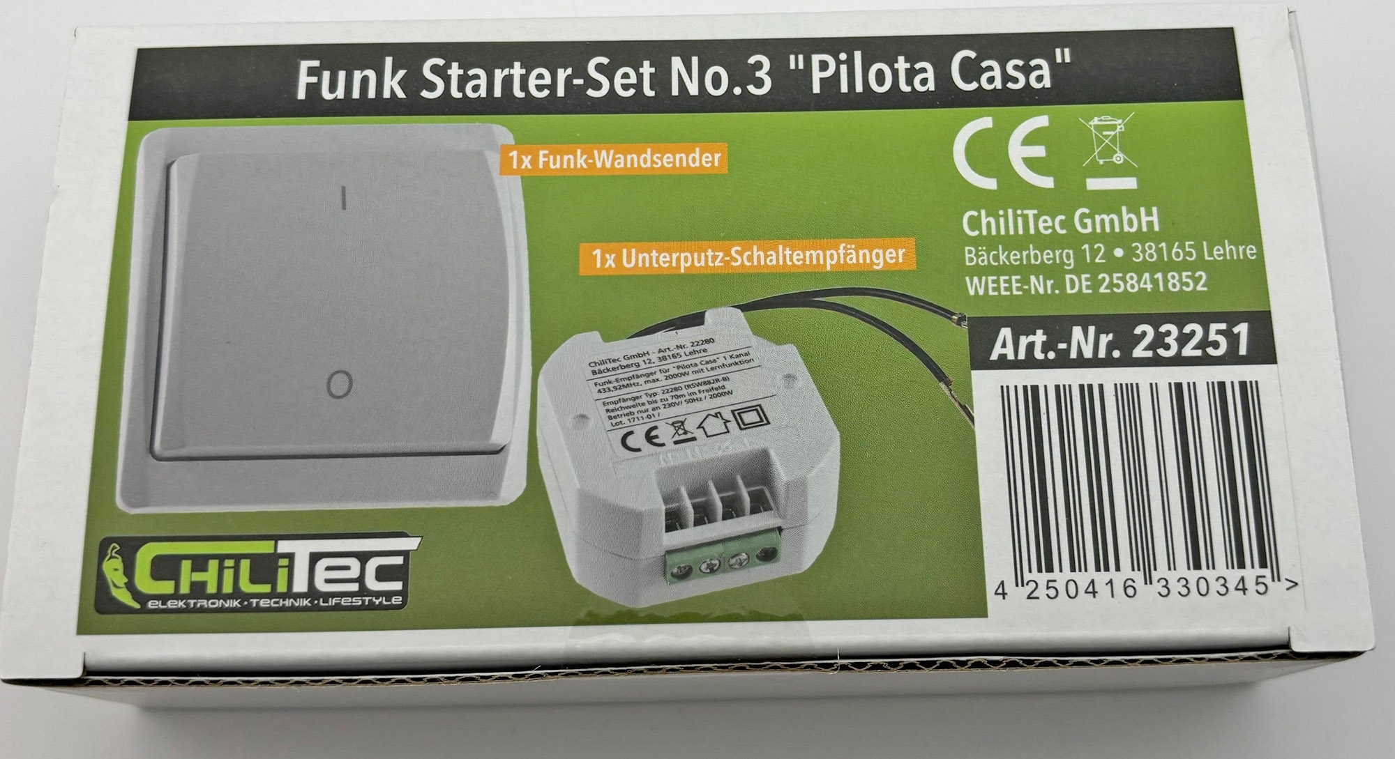 Chilitec Delphi Starter-Set – 8 Pezzi Di Prese E Interruttori Elettrici, Colore Bianco, 6x Prese 250V/16A E 2x Interruttori 250V/16A, Misura 8x8 Cm