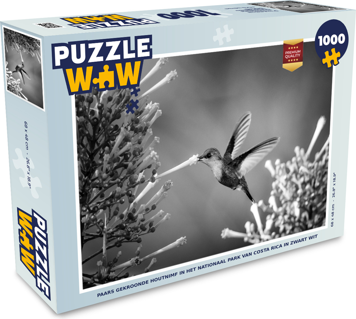 MuchoWow® Puzzle 1000 Teile Purpurscheitel-Waldnymphe im Nationalpark von Costa Rica in schwarz-weiß - Erwachsene - Rätsel 136|38399241