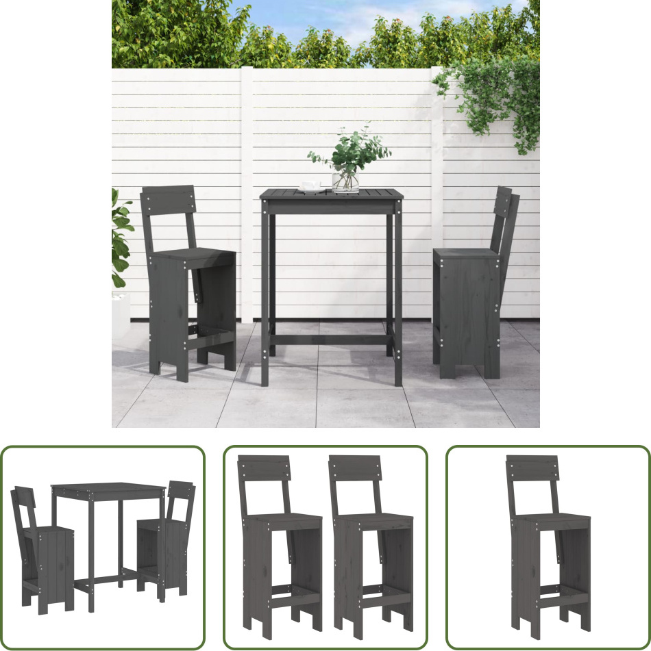 The Living Store 3-dielny záhradný barový set sivý z masívneho borovicového dreva