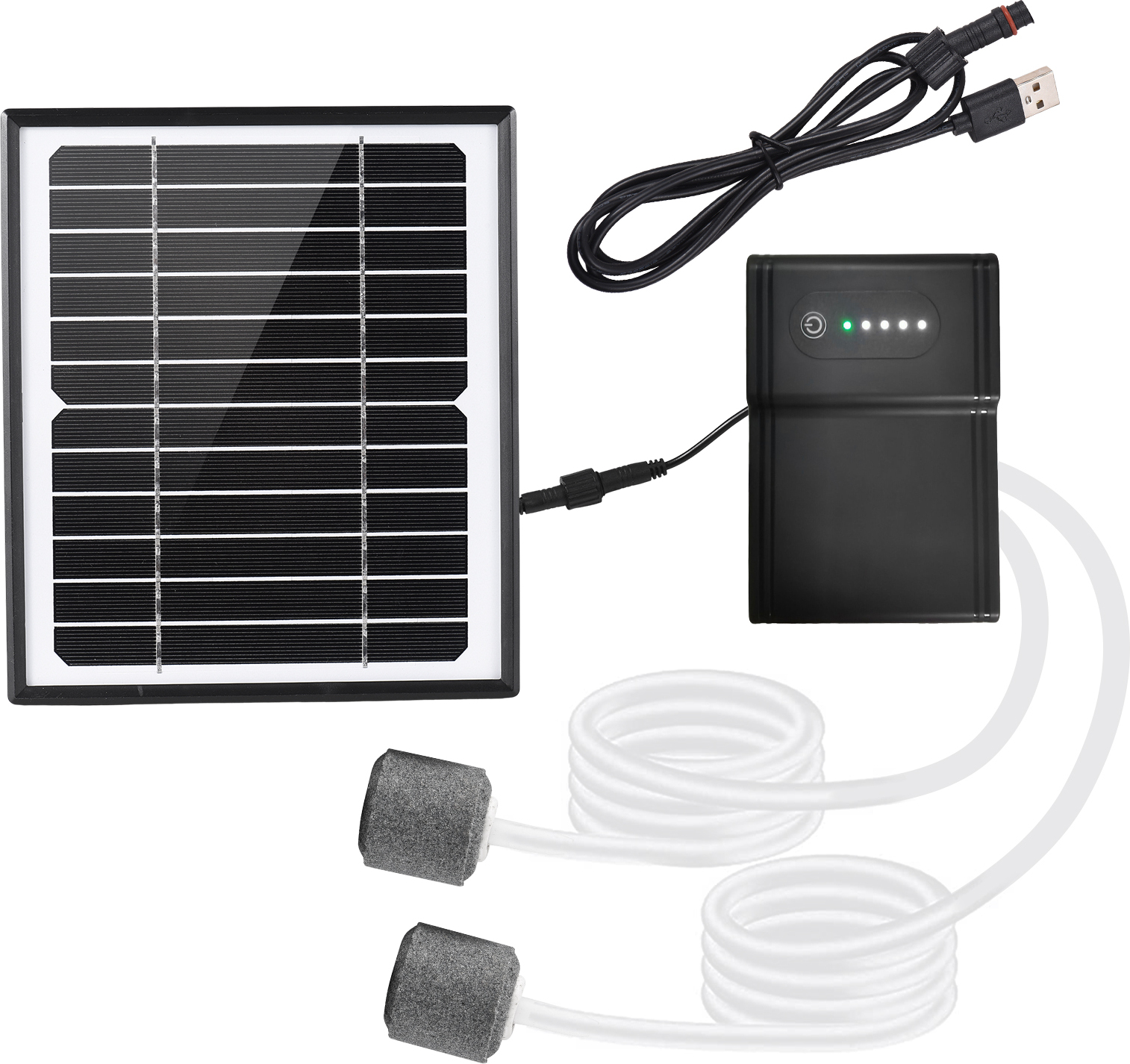 Lixada 5 W/6 V Solarbetriebenes Sauerstoff-Luftpumpen-Kit fuer Aquarien, Sauerstoffgenerator, Sauerstoffbeluefter, Solarluftpumpe, 2 Arbeitsmodi mit Solarpanel/Sauerstoffrohr/2 Luftblasensteinen