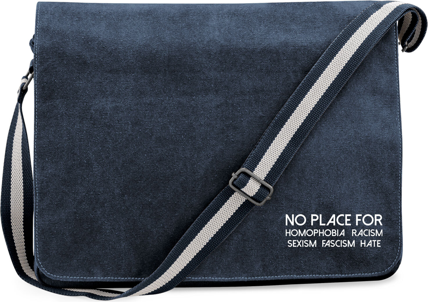 Hellweg Druckerei Huuraa Umhängetasche No Homophobia Racism Hate 14 Liter Vintage Navy Canvas Laptoptasche Geschenkidee 3146CUT-VNAV