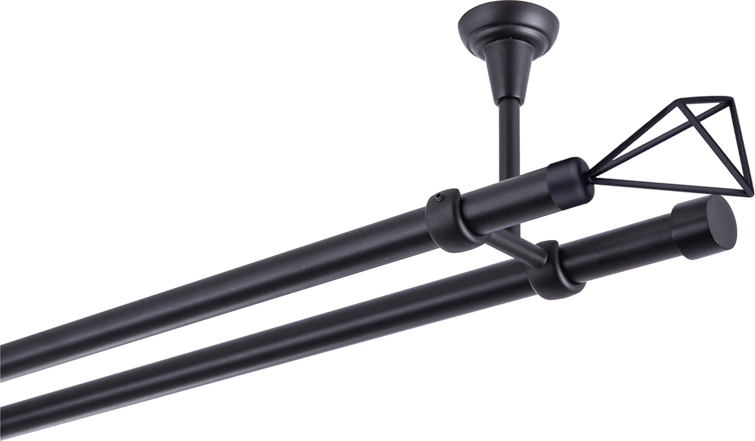 MDEKOR Gardinenstange Schwarz Matt stabile Vorhangstange 19 mm mit Space einfache Montage, Montageort: Decke, 2-läufig, 480 cm 19 czarny II sufit SPACE 480 cm