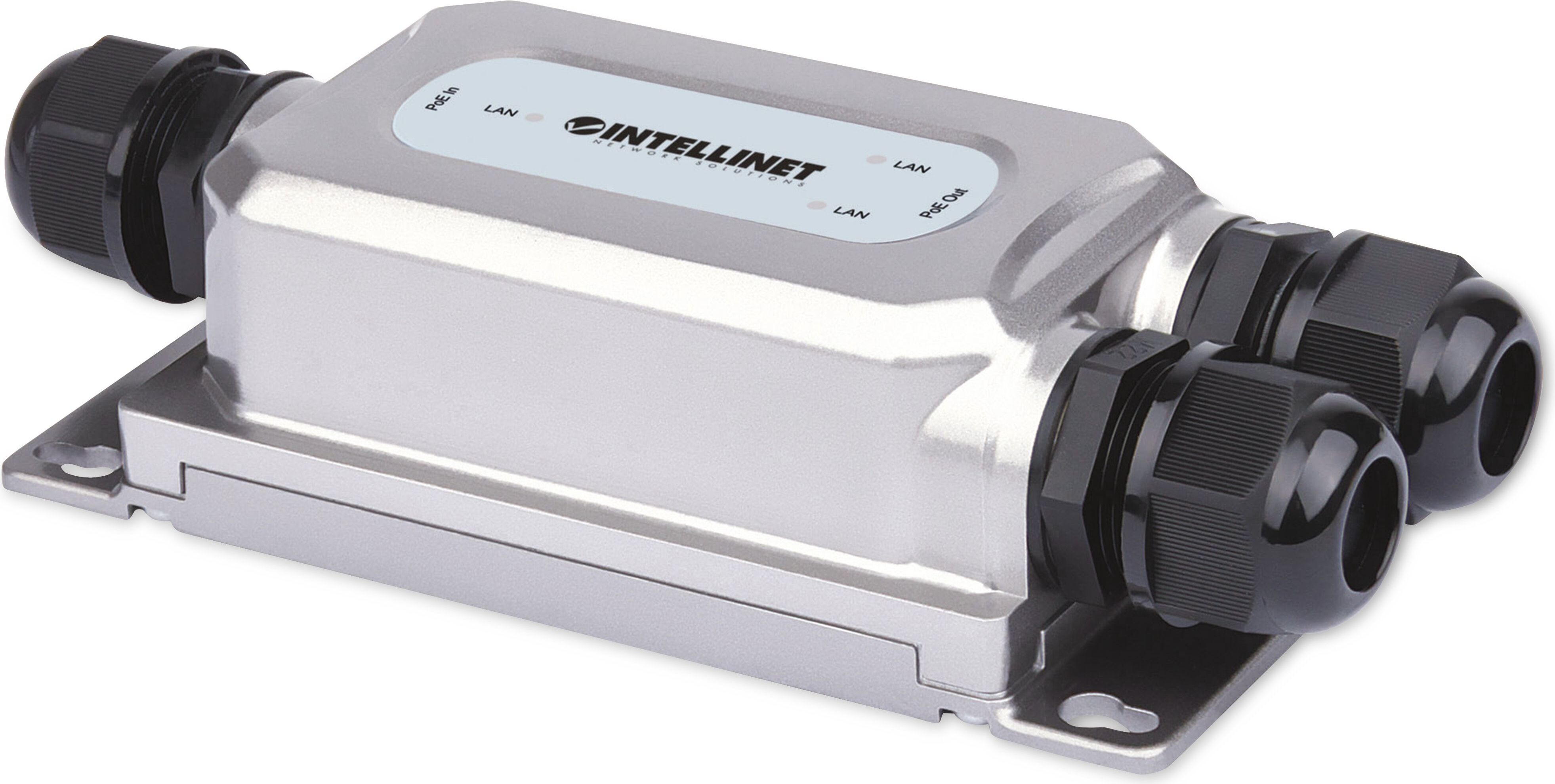 Intellinet 2-portový vonkajší gigabitový ultra PoE extender s ochranou proti vandalizmu, dva 30 W porty, predlžuje dosah PoE o 100 m, 60 W PoE, kompatibilný s IEEE 802.3bt/at/af, vodotesný podľa IP67, IK10, chránený proti vandalizmu, kovový kryt