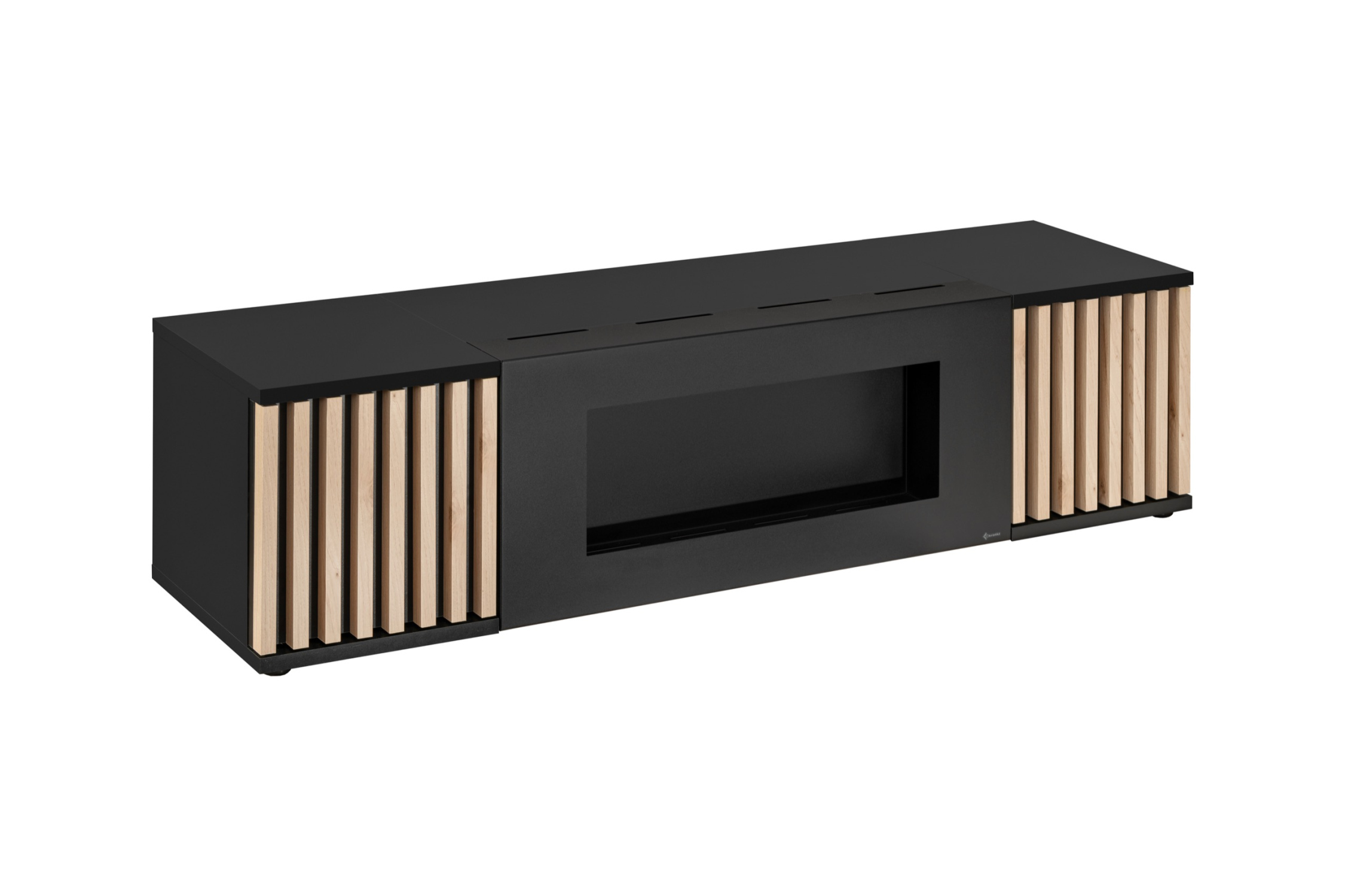 TV-Ständer mit Biokamin ADIA - schwarz / Hickory Jackson