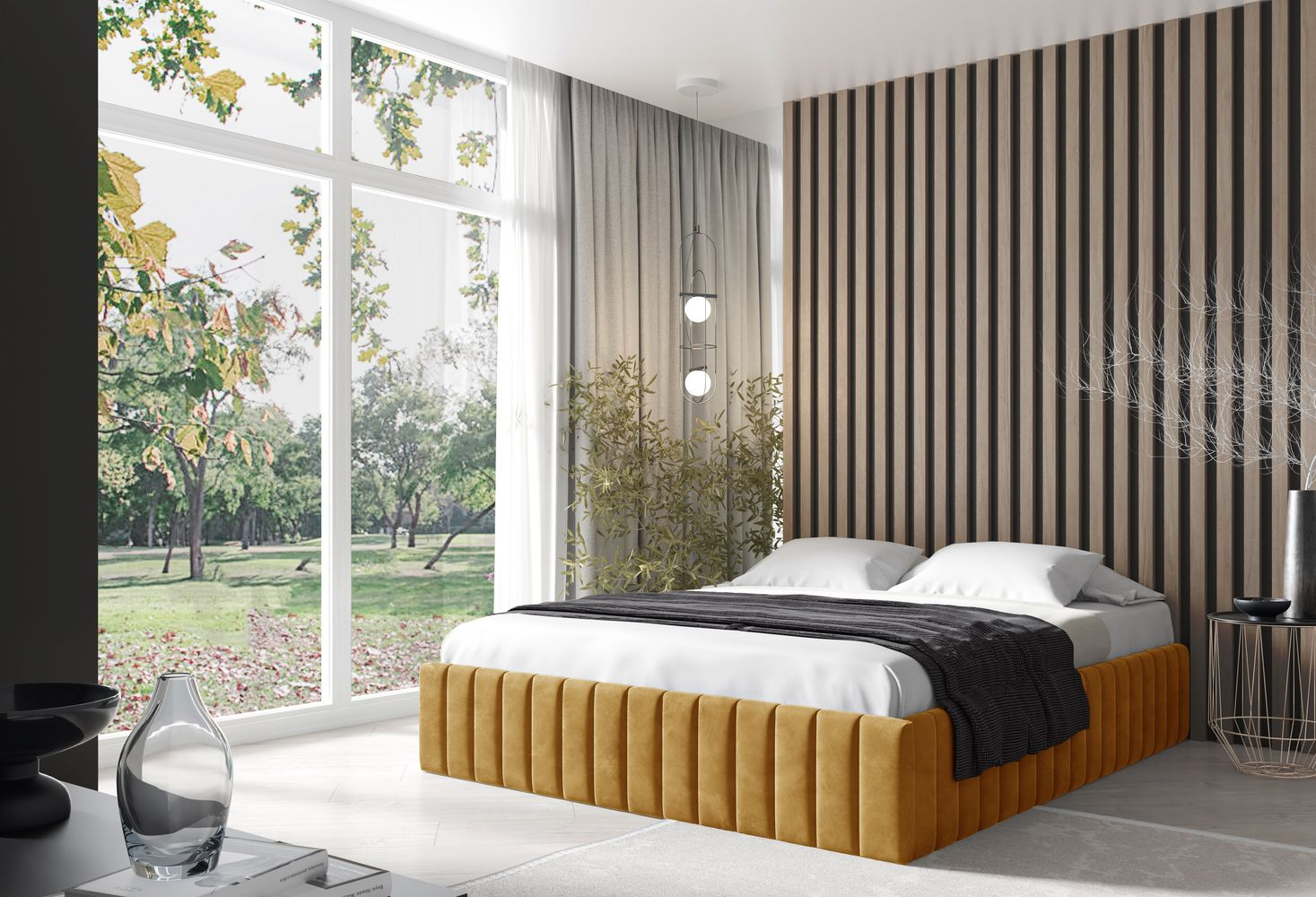 Čalúnená posteľ 180x200 NORIKO - horčicová