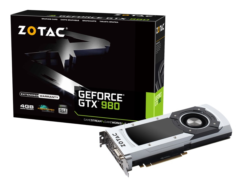 Zotac NVIDIA Geforce GTX 980 4GB, Aktiv, NVIDIA, GeForce GTX 980, GDDR5-SDRAM, PCI Express x16 3.0, 3840 x 2160 Pixel ZT-90205-10P