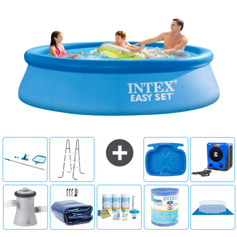 Okrúhly nafukovací bazén Intex Easy Set - 305 x 76 cm - modrý - vrátane markízy s čerpadlom - balík na údržbu - filter - podložka - čistiaca súprava - rebrík