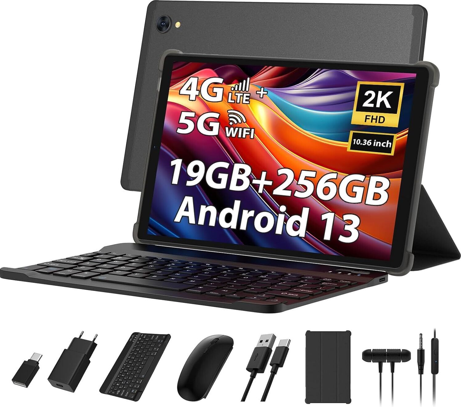 Tablet 10,4", 4G LTE+5G WiFi, 19 GB RAM+256 GB ROM (2TB TF), Android 13 tablet PC, Octa-Core 2,0 GHz, 2000 * 1200, 8000 mAh, 13 MP+8 MP, GPS