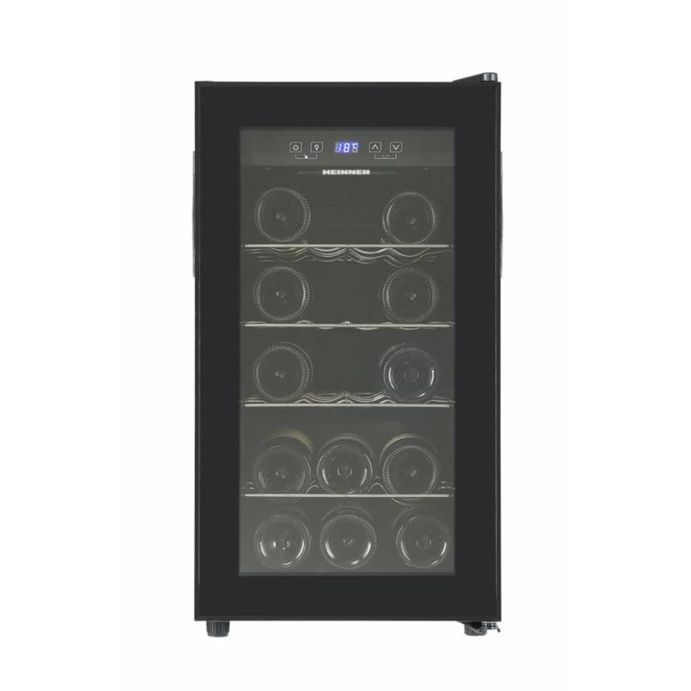 Heinner HRV-A52DRM18 Weinkühlschrank 55L, 8 Flaschen, LED-Display, 4 Holzregal, Schwarz