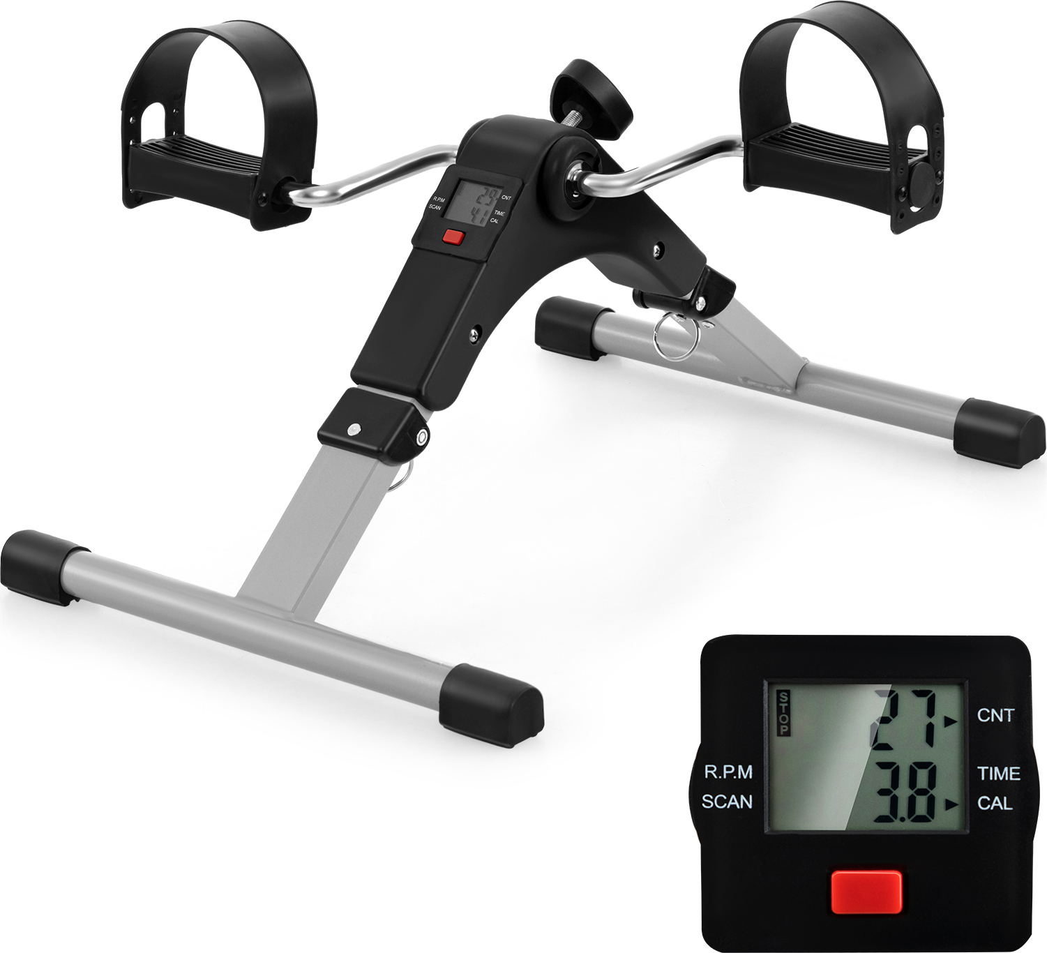 COSTWAY mini bicykel na cvičenie, skladací tréner rúk a nôh s nastaviteľným odporom a LCD displejom, pedálový tréner pod stolom pre seniorov