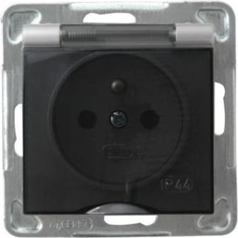 Ospel Impresja Silber p/t Einzelsteckdose mit Erdung 2P+Z IP44 Rauchklappe ohne Rahmen GPH-1YZ/M/18/D