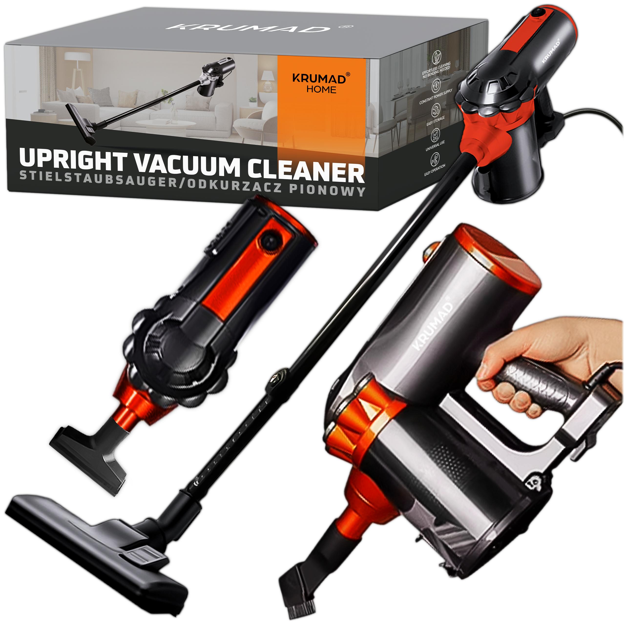 KRUMAD Vysávač 600 W - bezvreckový vysávač na podlahy s HEPA filtrom, 1,5 l nádoba, 5 m kábel, ľahký a tichý ručný vysávač na koberce, lamino