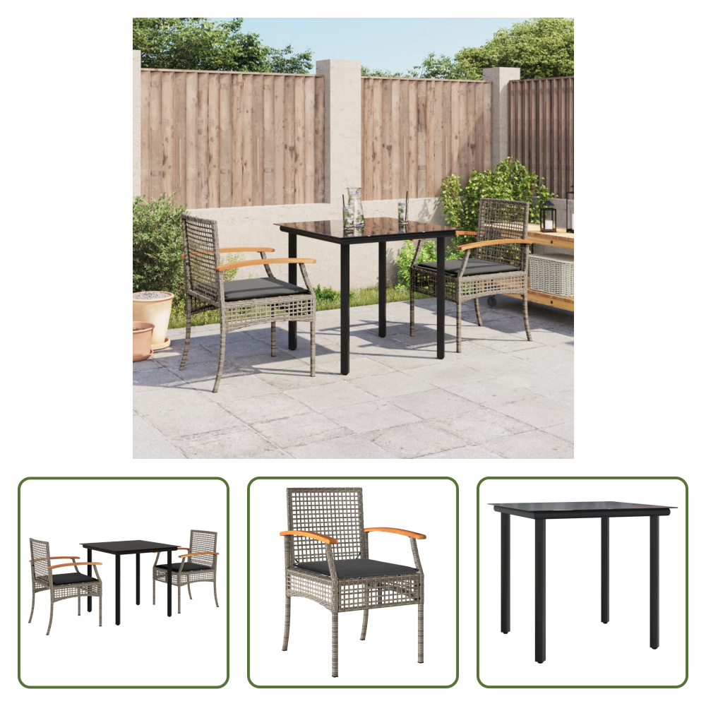 The Living Store 3-dielny záhradný jedálenský set s vankúšmi sivý polyratan