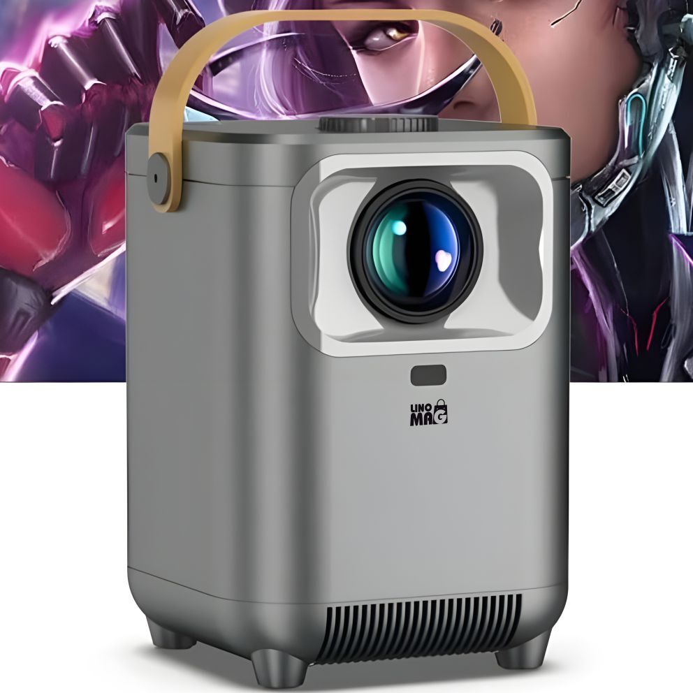 Prenosný inteligentný videoprojektor 4K UHD, Linomag®, WLAN, Bluetooth 5.0, veľkosť obrazovky až 200", Android TV, 5 W reproduktor, sivý