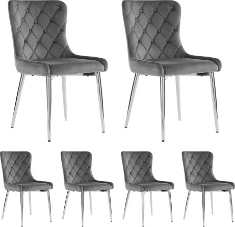 Gotagee Esszimmerstuehle (6 st) Kuechenstuhl Polsterstuhl aus Metall Rueckenlehne Ergonomischer Stuhl versilberte Stuhlbeine aus Eisen Dunkelgrau Samt Chair-N620P171072G-6