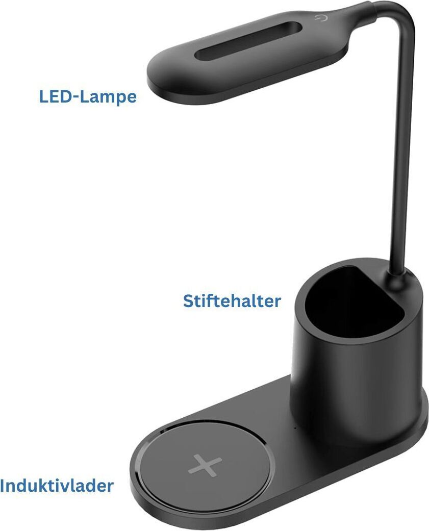Fontastic Schreibtischlampe mit Induktivlader & Stiftehalter 3 Beleuchtungsmodi Touch Steuerung10Watt Koral sw 261848