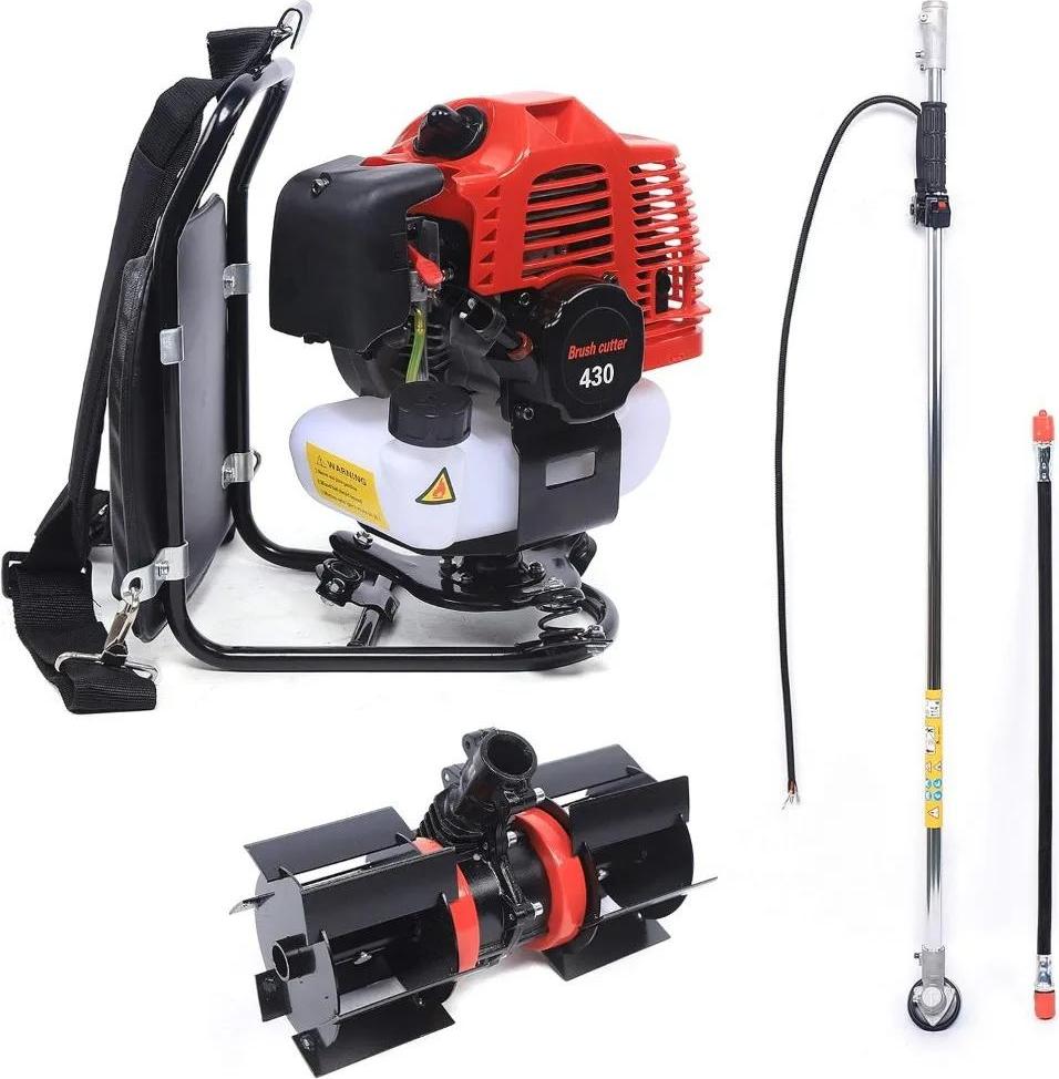 Rucksack-Motorsense/Rasentrimmer - Benzin - 43 cm³, 1,7 HP, 2-Takt, Luftgekühlt, 4500-8500 U/min - Schwarz