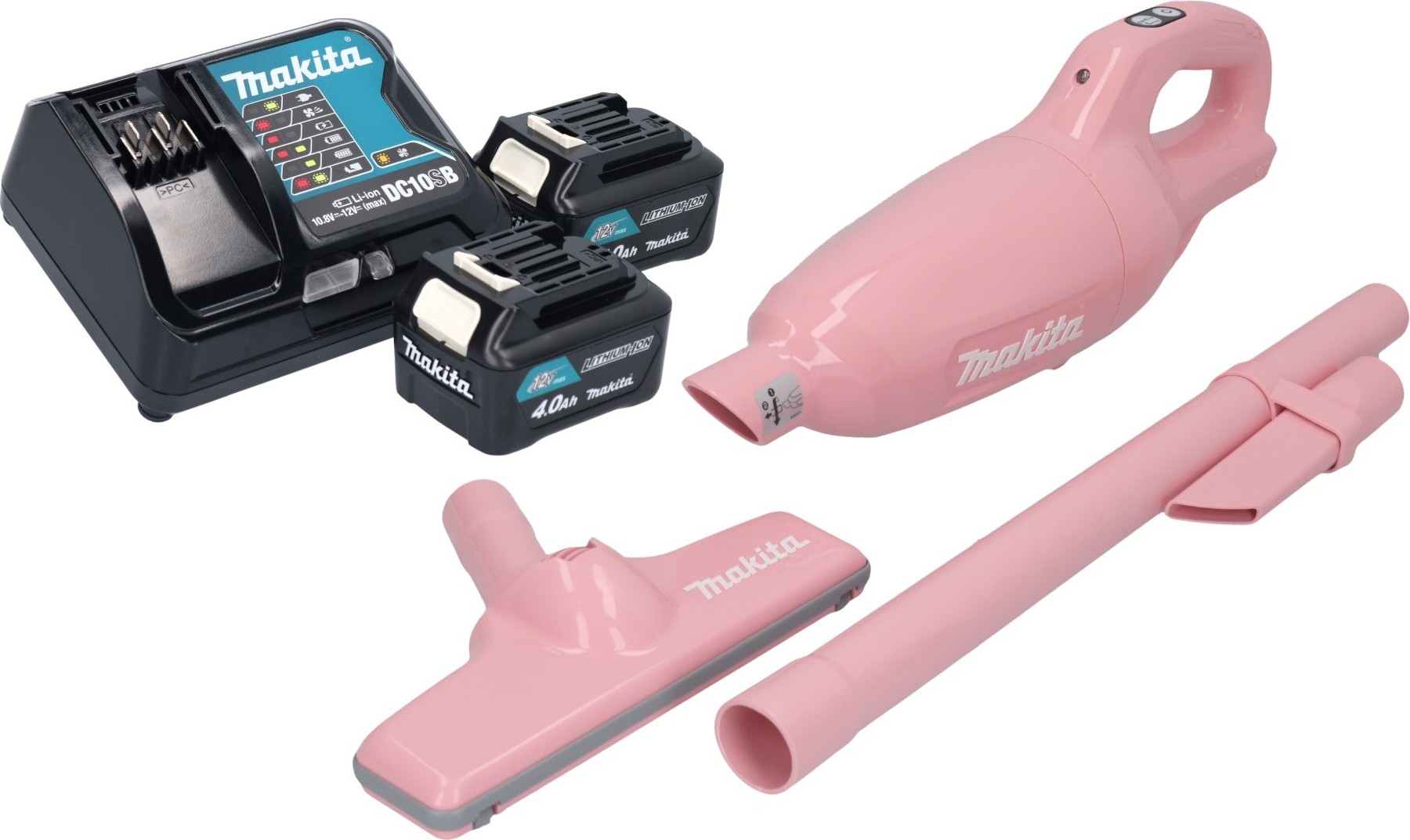Makita CL 108 FDSMP Akumulátorový vysávač 12 V max. 0,6 l ružový + 2x akumulátor 4,0 Ah + nabíjačka
