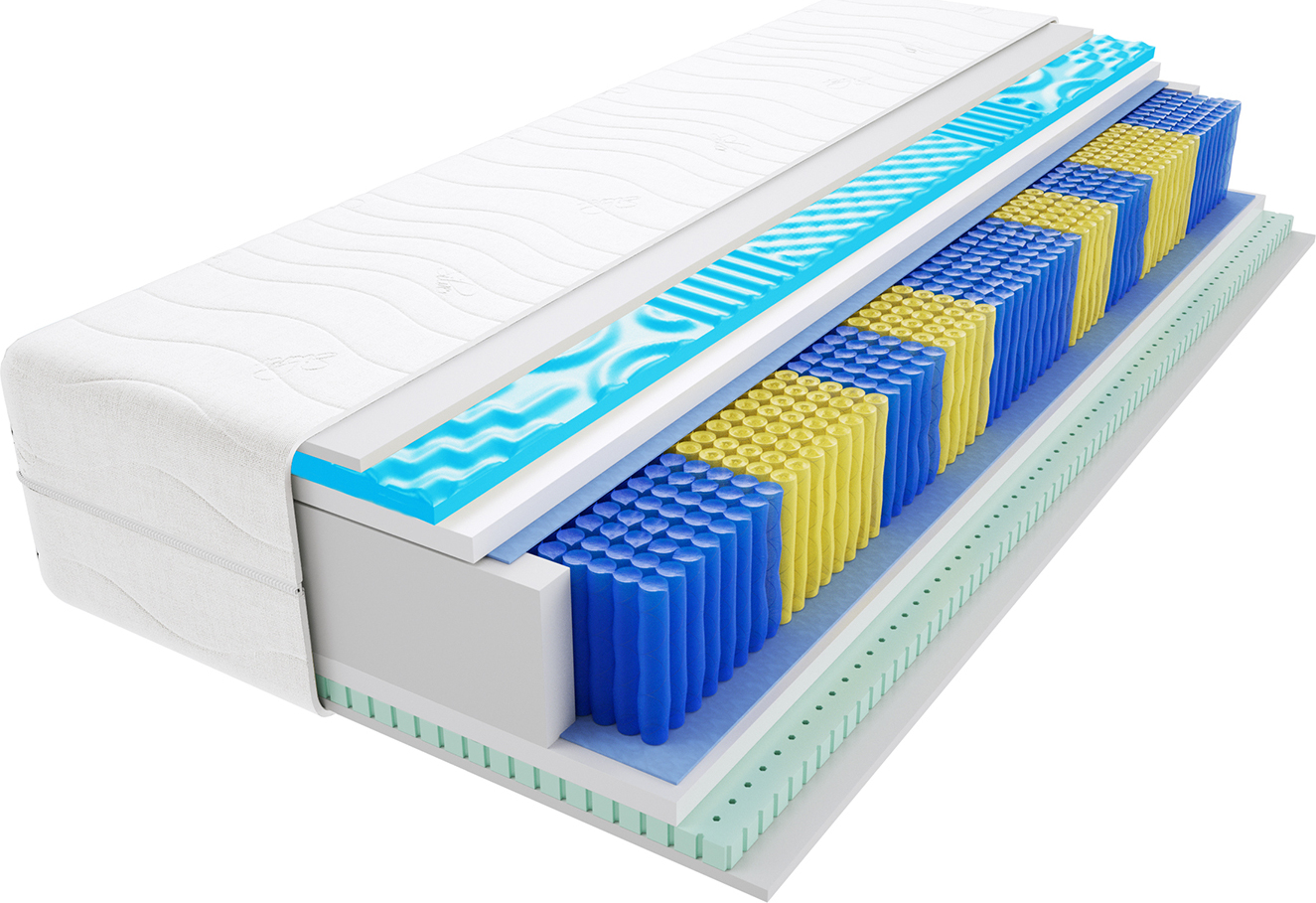 Godre Matratze 150x180 cm Doppelmatratze, H3 Mittelfest Federkernmatratze, Taschenfederkernmatratze 21 cm Hoch Latex Profilierter Visco Memory Hypoallergene, HR-Schaum, Wendematratze mit Klimafaser, Gesteppter Bezug Remo Multitaschen Visco Molet 351117
