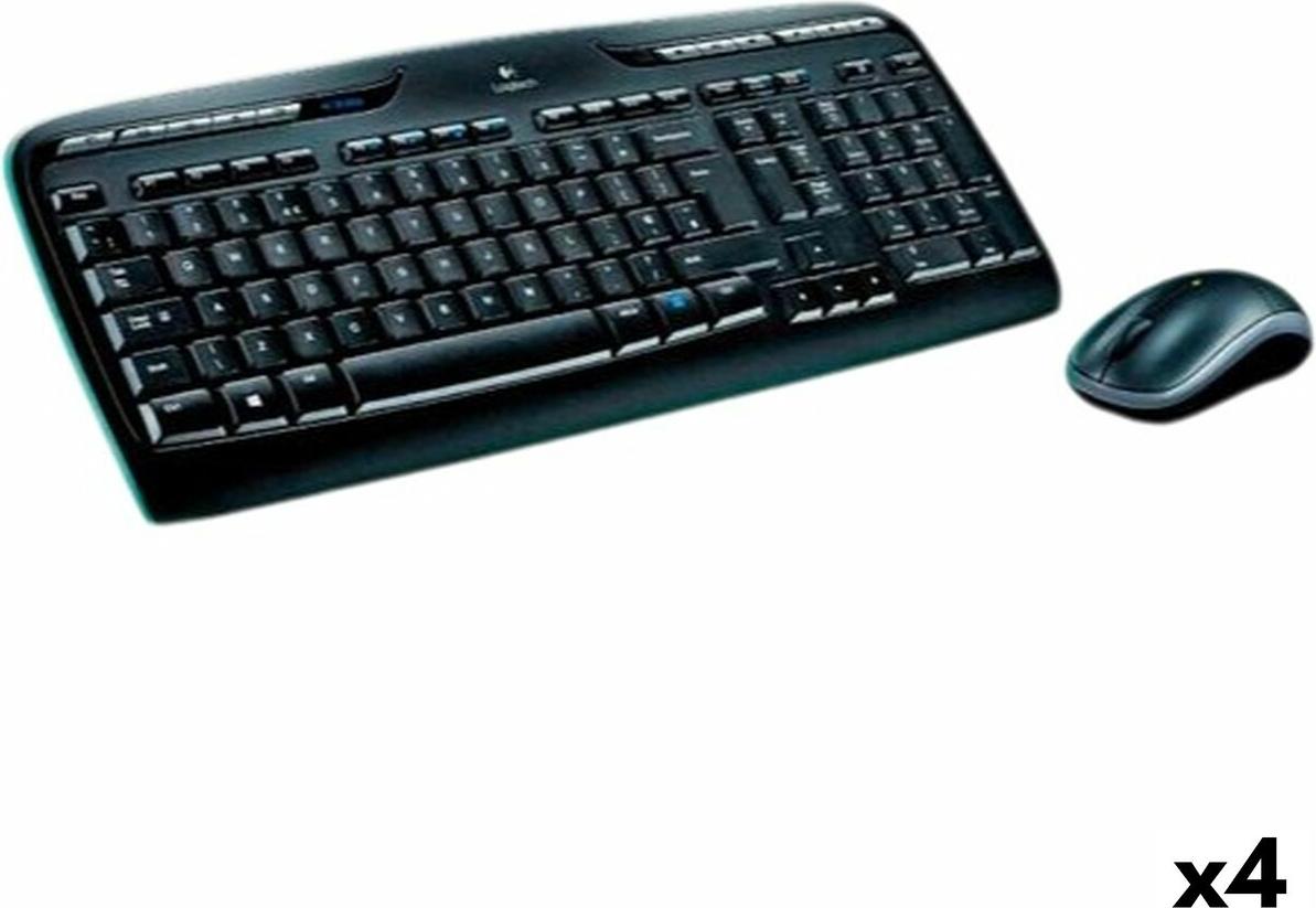 Tastatur mit Maus Logitech MK330 Schwarz Qwerty Spanisch (4 Stück)