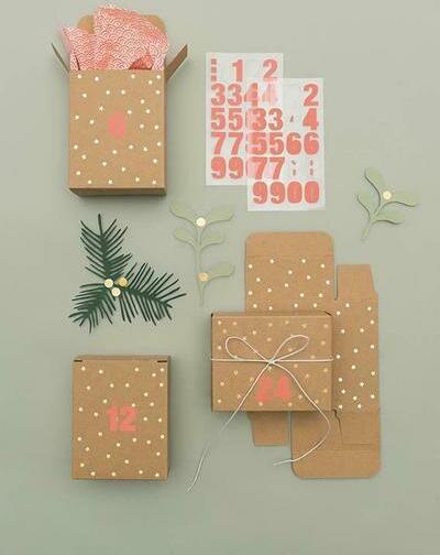 Krabice na adventný kalendár, kraftový papier/zlato