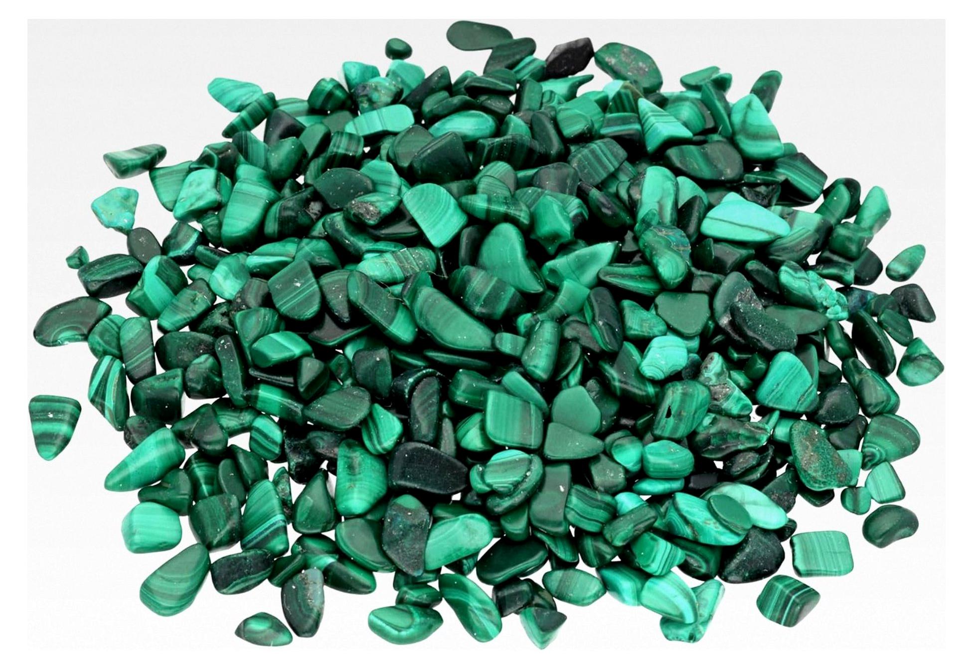 Markenlos Malachit Mini Trommelsteine | Edelstein Chips 300 Gramm | 1-7 mm Durchmesser