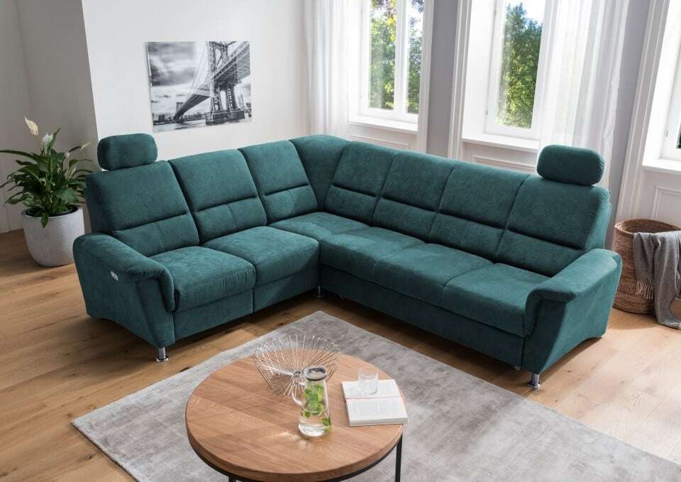 Ecksofa Parole von Benformato: Schlaffunktion und Relaxfunktion - Ausrichtung: Vorstehend links, Farbe: Ocean