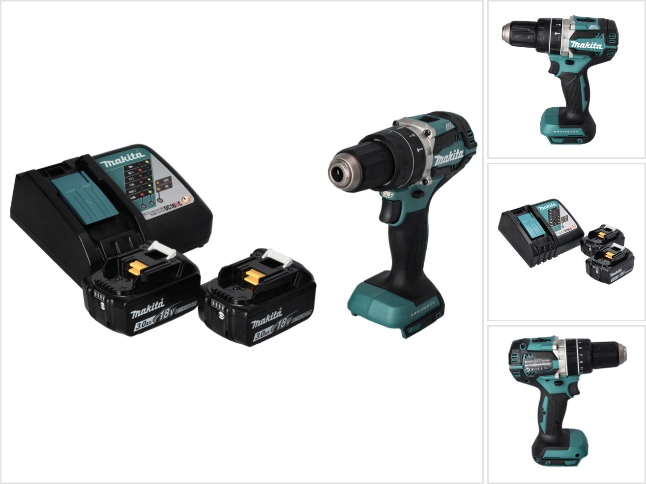 Akumulátorová príklepová vŕtačka Makita DHP 484 RF 18 V 54 Nm bez kefiek + 2x akumulátor 3,0 Ah + nabíjačka