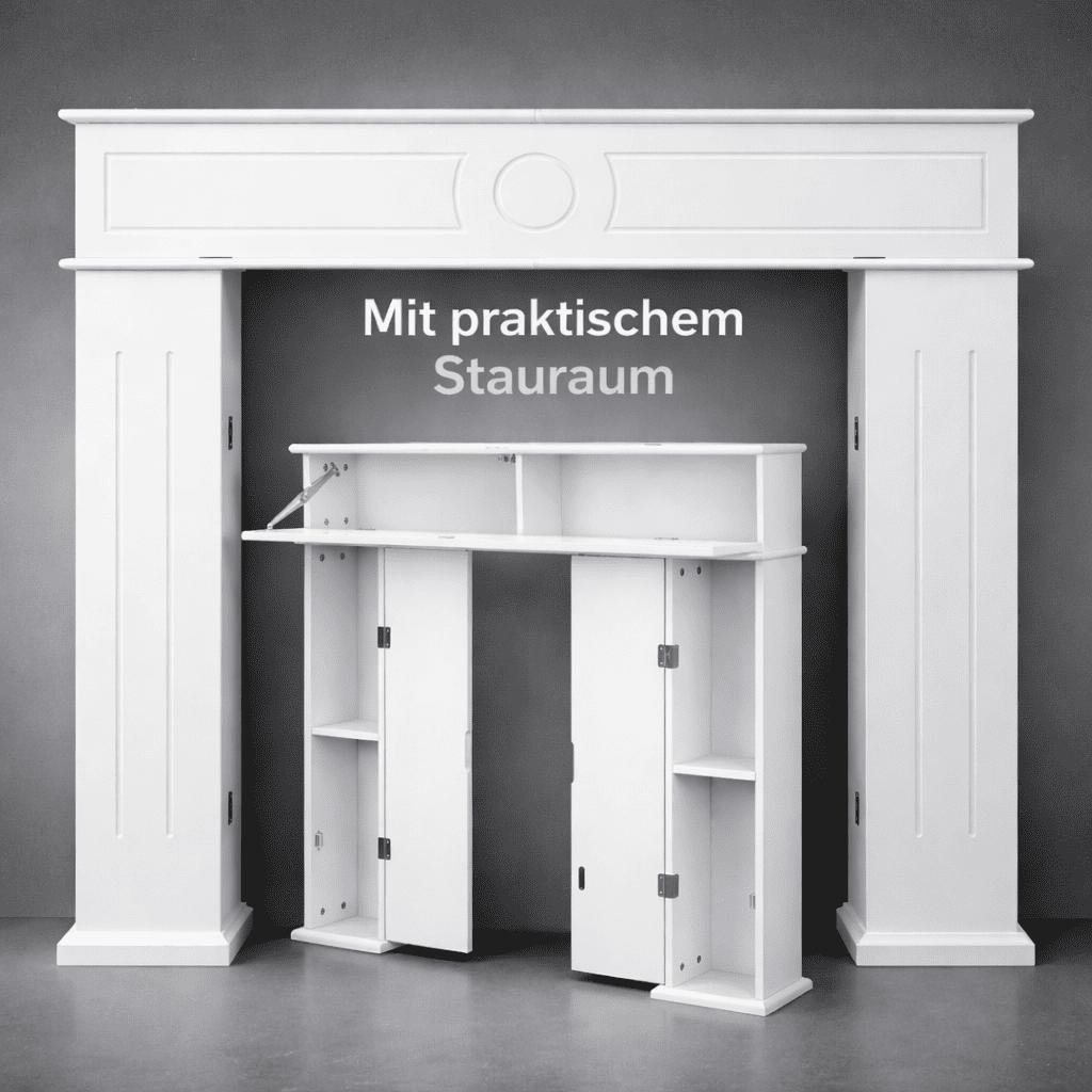 My-goodbuy24 Kaminumrandung Weiß Kaminumbau Kaminkonsole Kaminverkleidung Dekokamin Stauraum