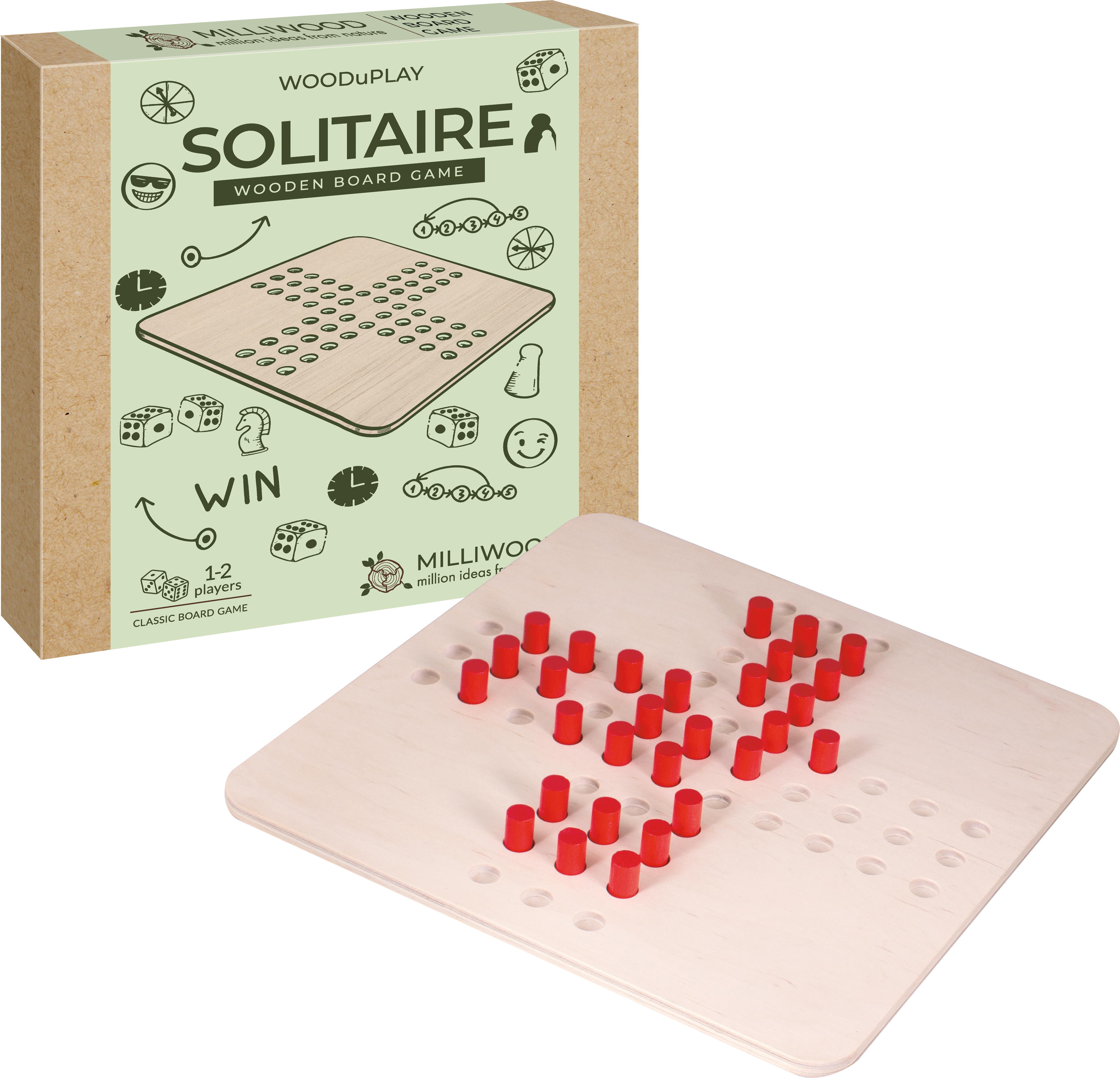 Milliwood Holz Spiel SOLITAIRE Solitär Brettspiel Gesellschaftsspiel