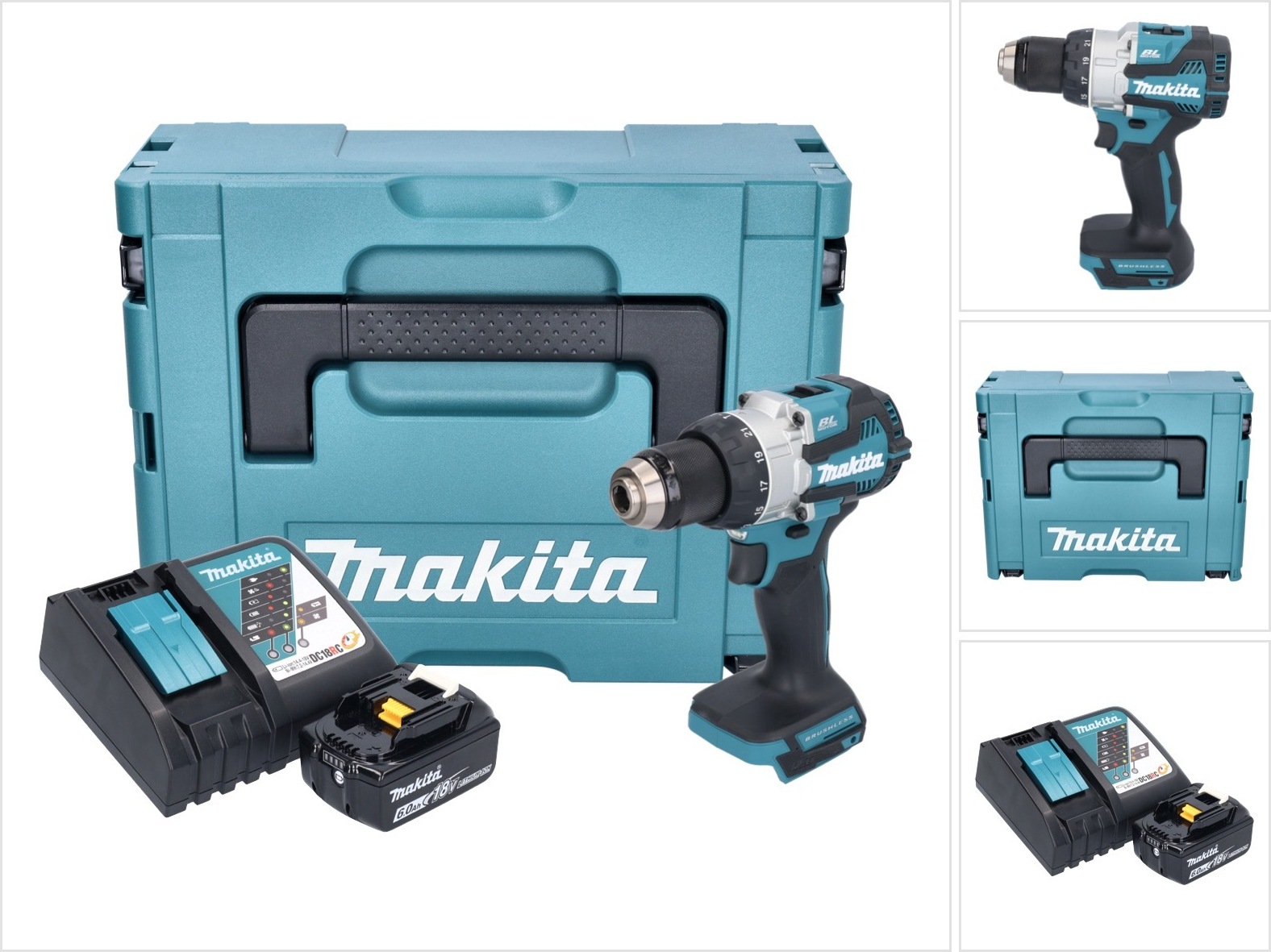 Akumulátorová príklepová vŕtačka Makita DHP 489 RG1J 18 V 73 Nm bez kefiek + 1x akumulátor 6,0 Ah + nabíjačka + Makpac