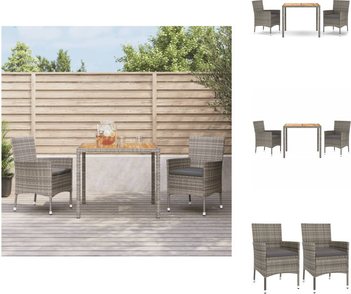 vidaXL 3-dielny záhradný jedálenský set s vankúšmi sivý polyratan - Záhradný nábytok sety