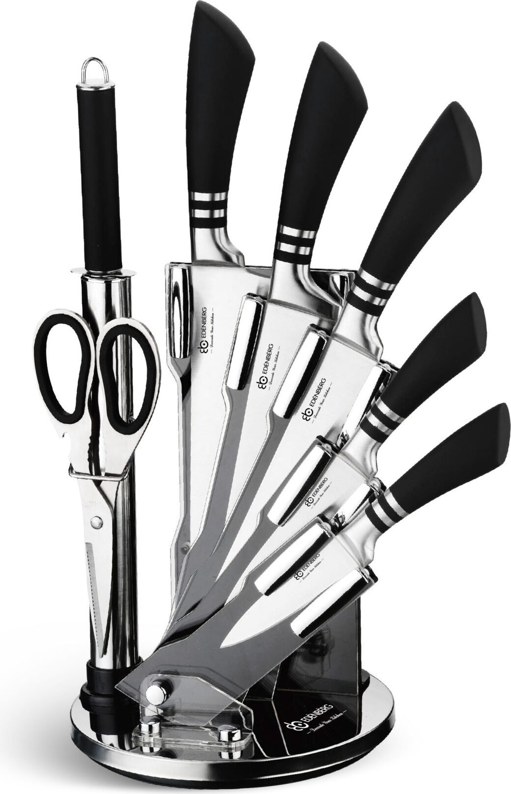 EDENBERG Messer-Set 360° Küchenmesser Kochmesser Set Brotmesser Schneidmesser, Silber und schwarz EB-905 eb905