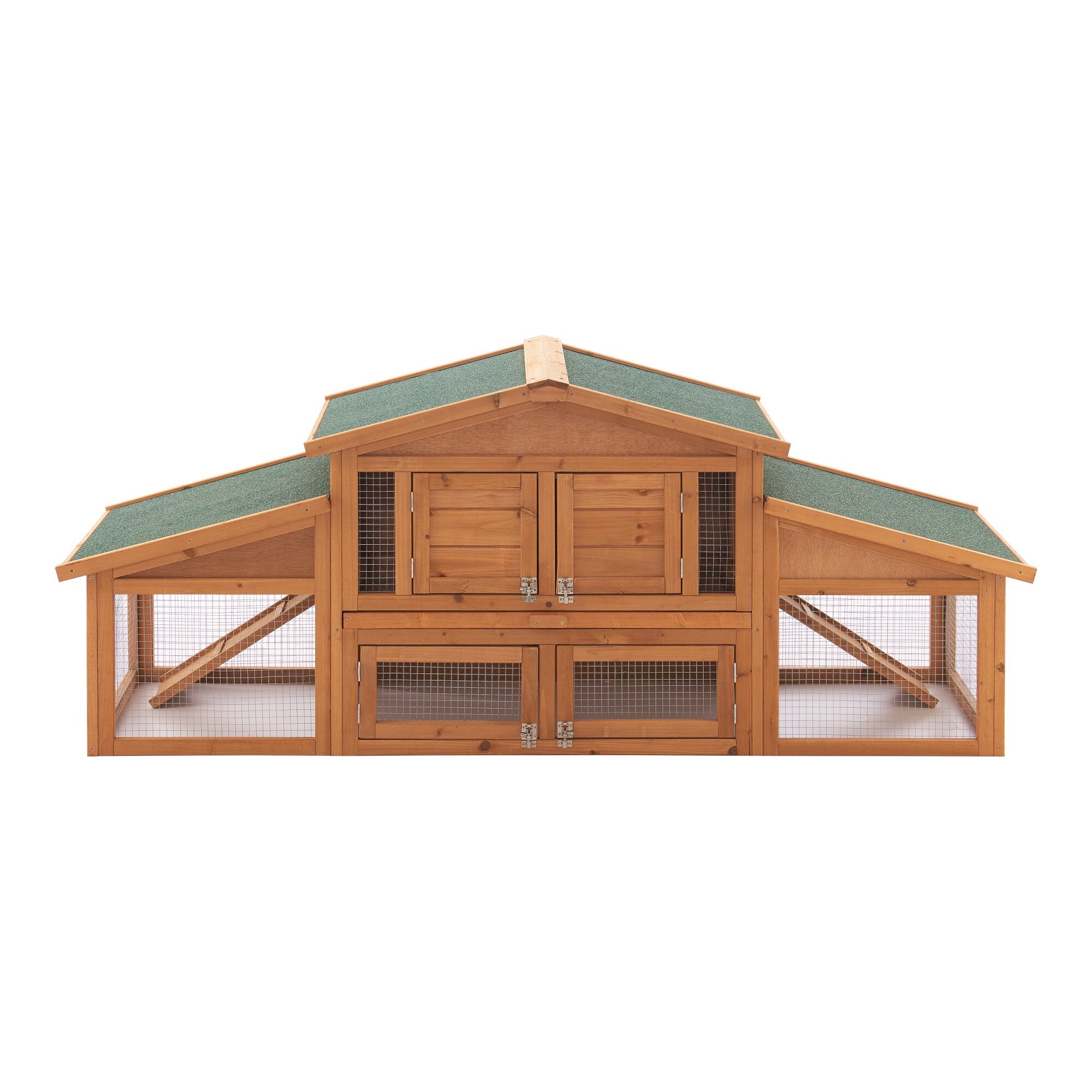 Famanu Kaninchenstall 72x180x62 cm - Holzfarbe - Kiefer und Metall - Für Kaninchen und kleine Tiere SHSHOP