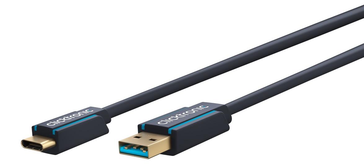 ClickTronic 45124, 1 m, USB C, USB A, USB 3.2 Gen 1 (3.1 Gen 1), Schwarz