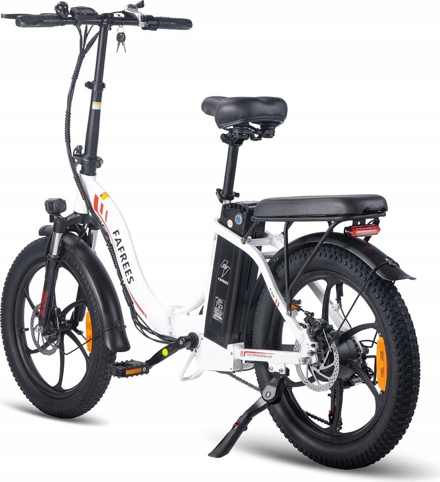 Fafrees F20 Skladací elektrobicykel, 20-palcový horský elektrobicykel s hrubými pneumatikami, snežný elektrobicykel, 36 V/16 Ah, lítiová batéria, 250 W biely