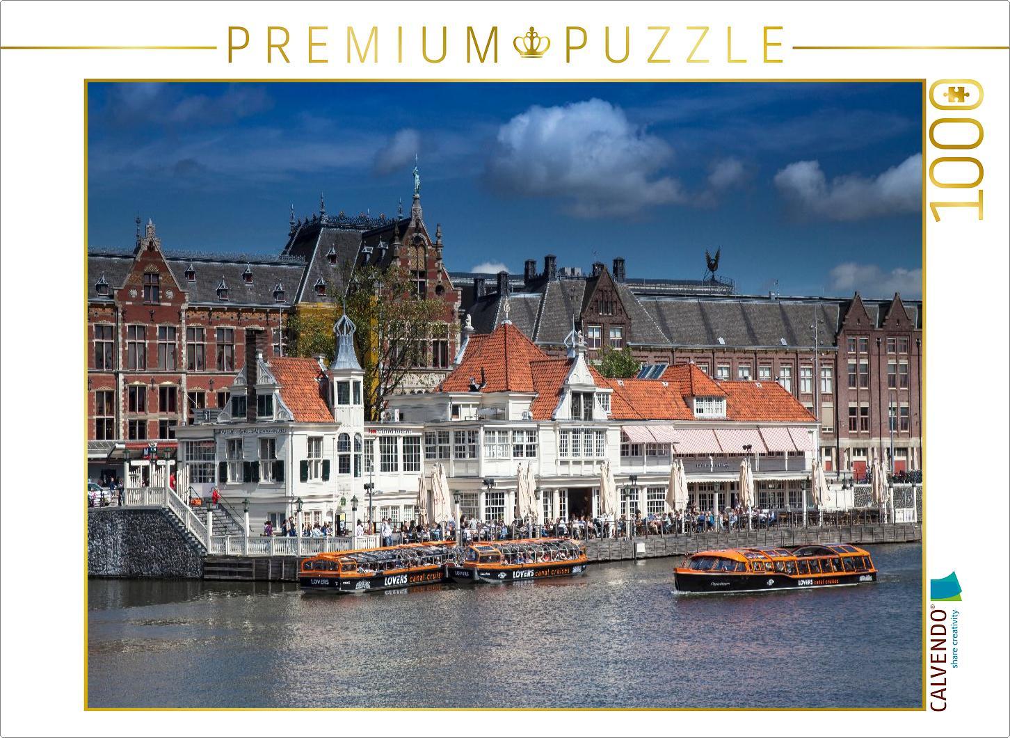 CALVENDO Puzzle Bootsanlegestelle am Hauptbahnhof von Amsterdam | 1000 Teile Lege-Größe 64x48cm Foto-Puzzle für glückliche Stunden