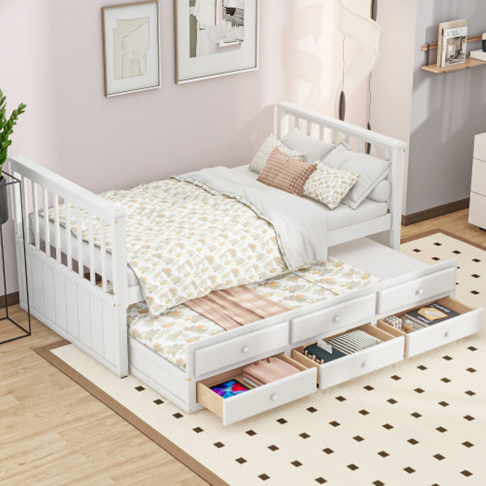 Einzelbetten, Kinderbetten, Tagesbetten, Massivholzbetten, Einzelbetten mit Bettauszug, Einzelbetten mit drei Schubladen, 90x200cm(90x190cm)