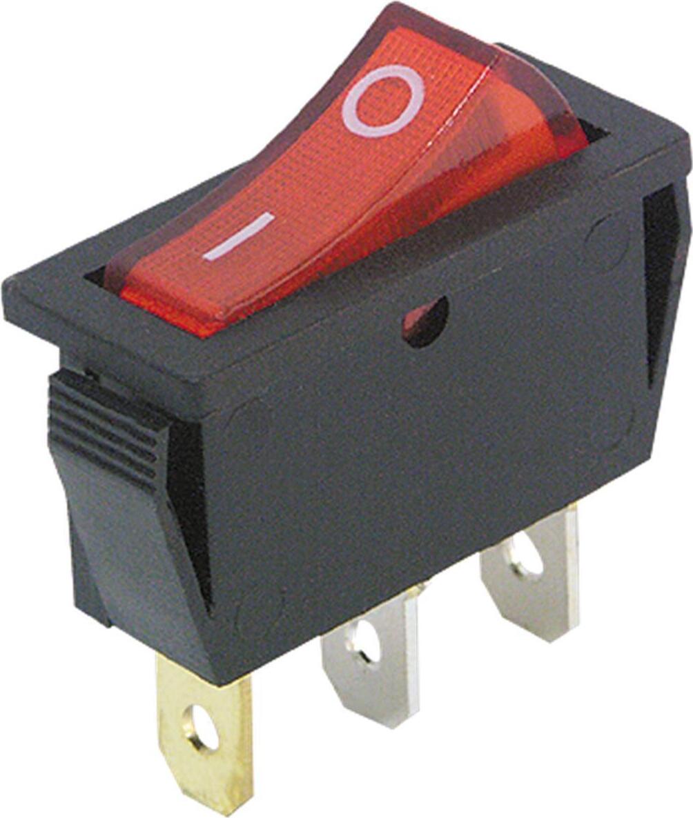 Wippenschalter 3-polig, Rot Beleuchtet – 250V/6,5A, Rund, Schwarz, Für Boot/Wohnmobil