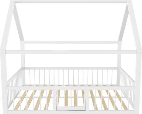 Metallbett Weiss Ohne Matratze Flachbett 140x200 cm Metallbettgestell Eisenbett Kinderbett Mit Haus Zierleisten Bruestung