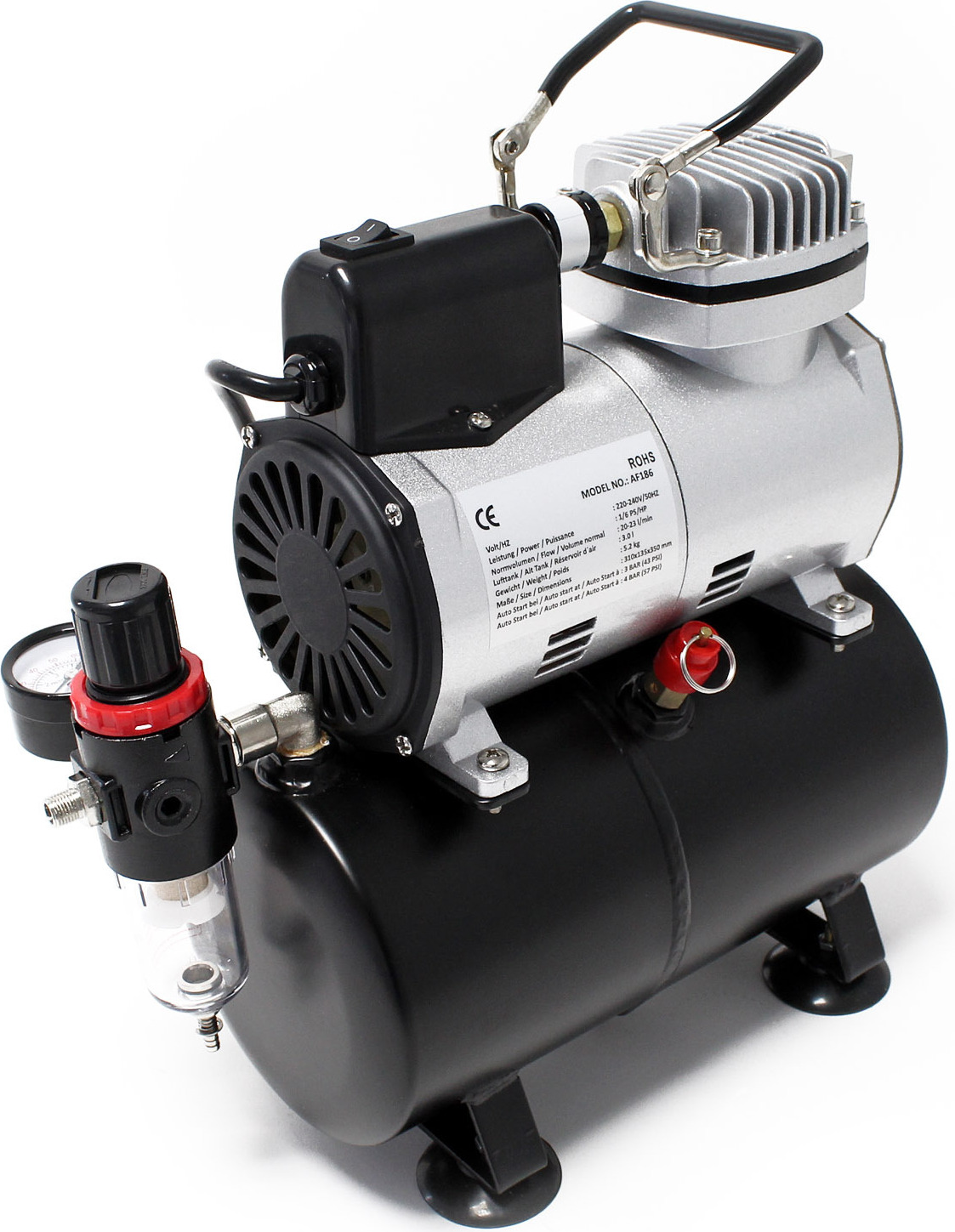 Wiltec Airbrush Kompressor AF186 mit Lufttank, 2 Zylinder
