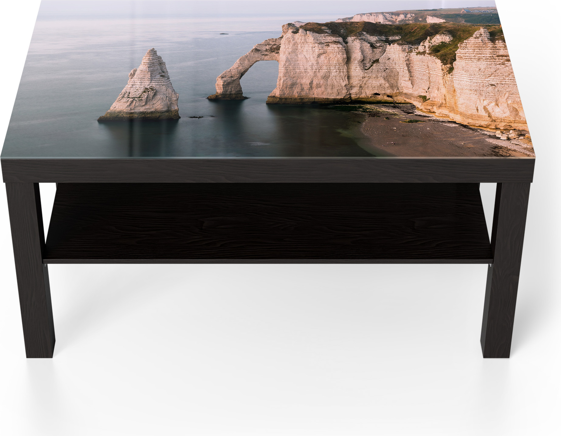 DEQORI Couchtisch 90x55 cm Schwarz 'Klippen von Étretat' Glas Beistelltisch Glastisch modern TL-90-55-B-3377