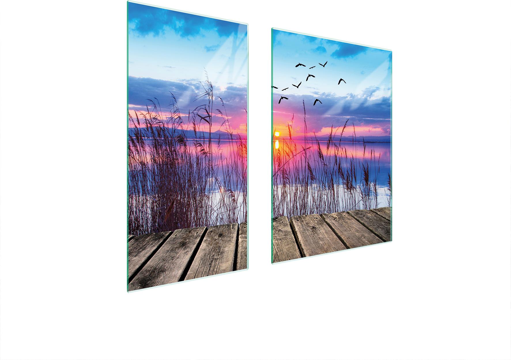 TMK ArtDeko Herdabdeckplatten 2 teilig 75x52 Ceranfeld Abdeckung Glas Schneidebrett Landschaft Sonne